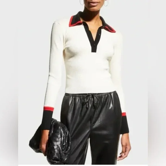 Alice + Olivia Pia Ribbed Knit Polo Sweater Size XS - Picture 1 of 4